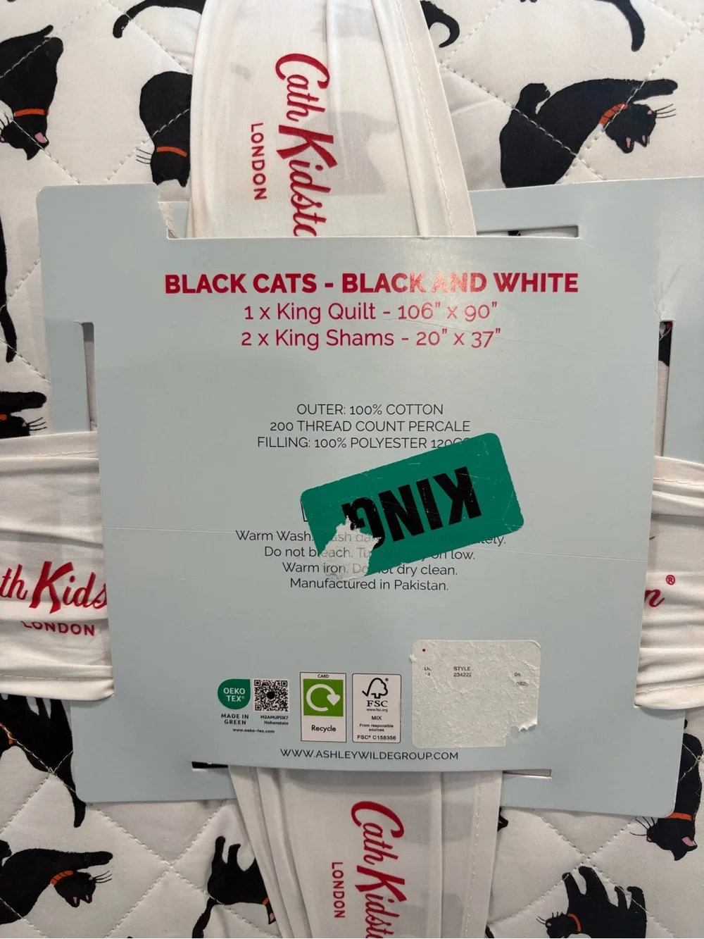 NWT Cath Kidston King Quilt Set - White with Black Cat Print- Black Cat Pattern